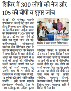 Mahaveer International Chennai organised two Camps at Pallavaram Jain Sthanak